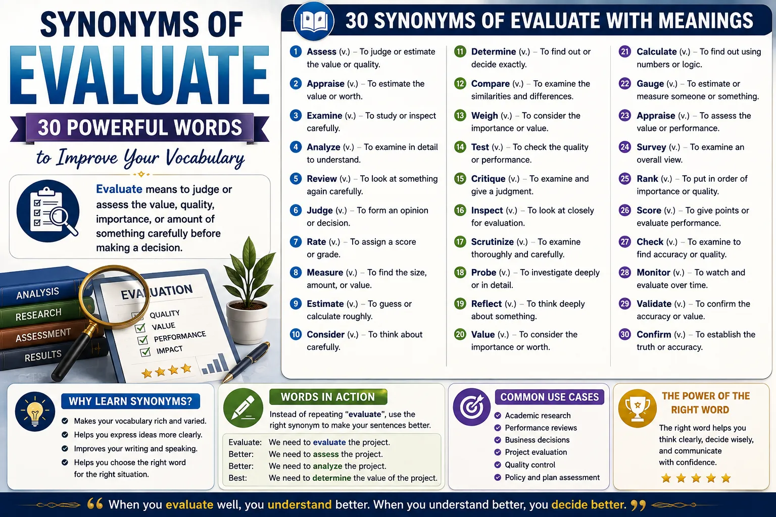 synonyms for evaluate