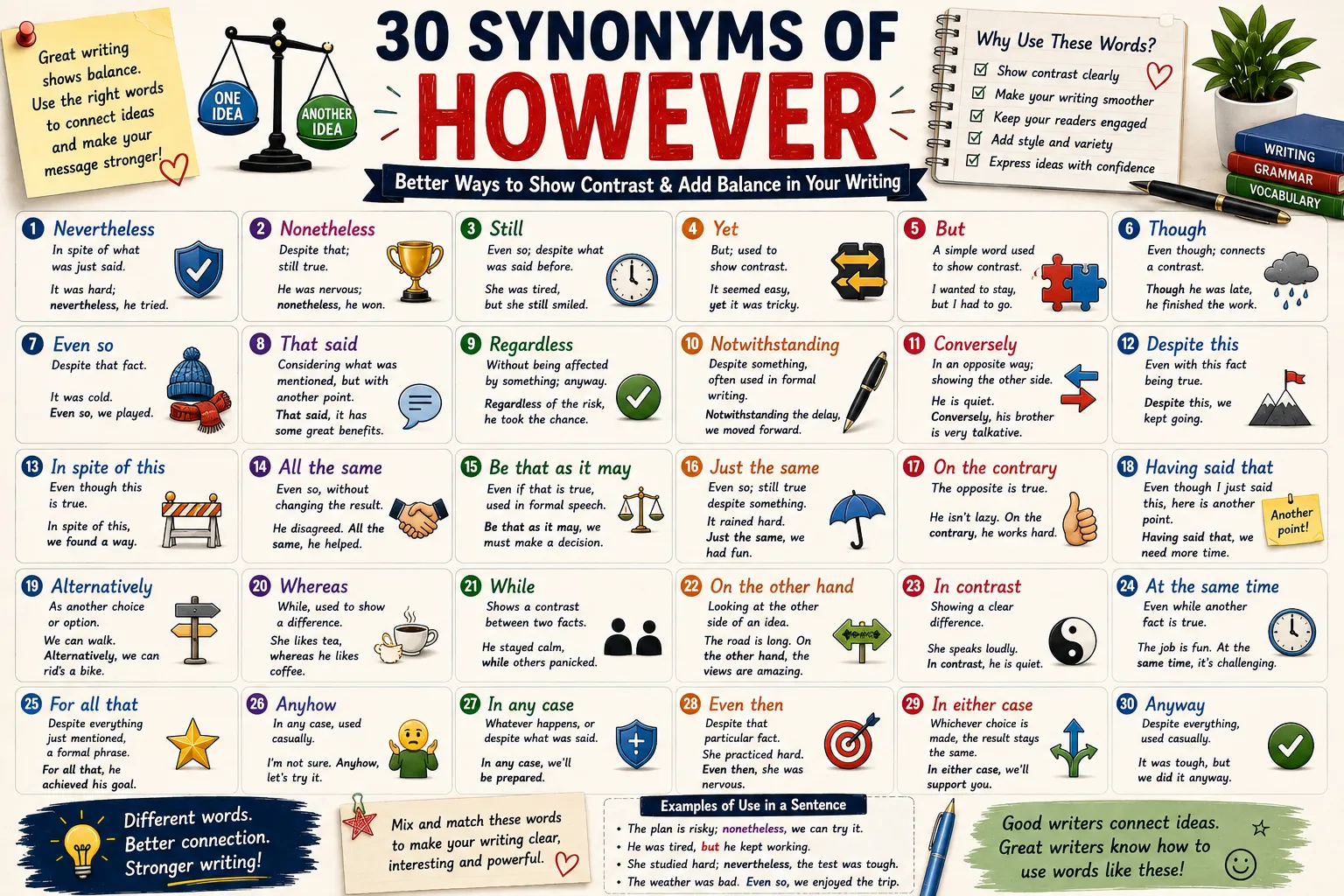 Synonyms for however